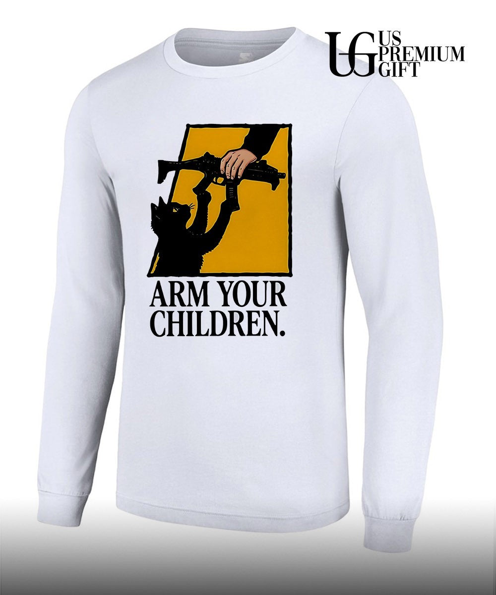 Black Cat Arm your Children claim gun humor shirt