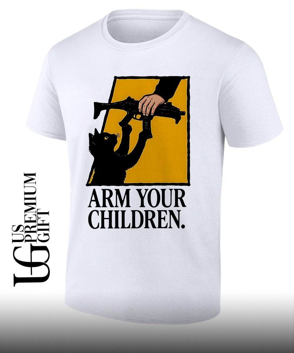 Black Cat Arm your Children claim gun humor shirt