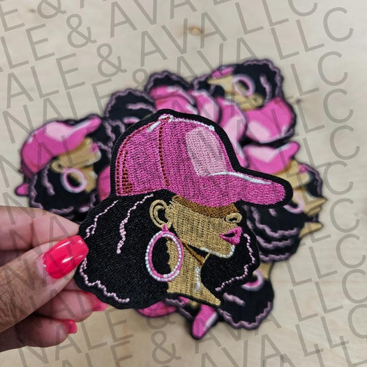Black Girl Pink Hat Patch (1 Patch)