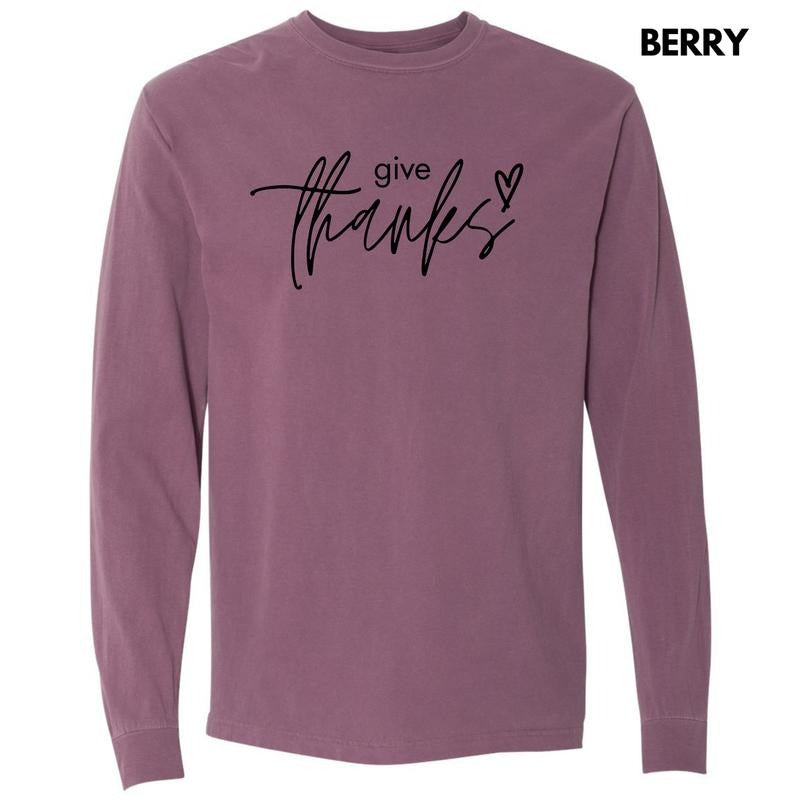 Black Give Thanks Long Sleeve Comfort Colors T-Shirt 'NLB'