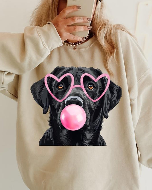 Black Lab Bubble Gum Dog Sweatshirt, Cute Dog mom Crewneck