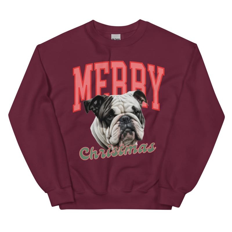 Black and White English Bulldog Merry Christmas Sweatshirt