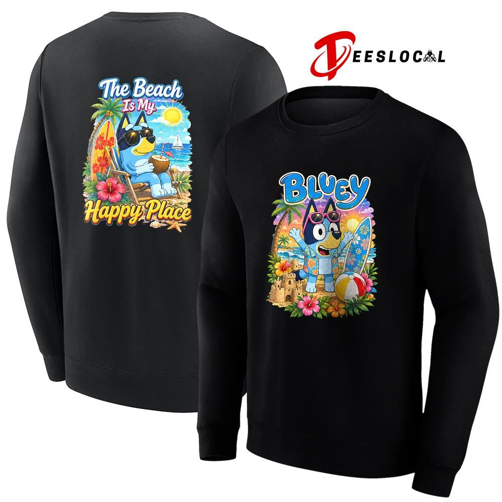 Blue Dog the beach is my happy place shirt
