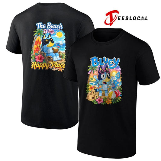 Blue Dog the beach is my happy place shirt