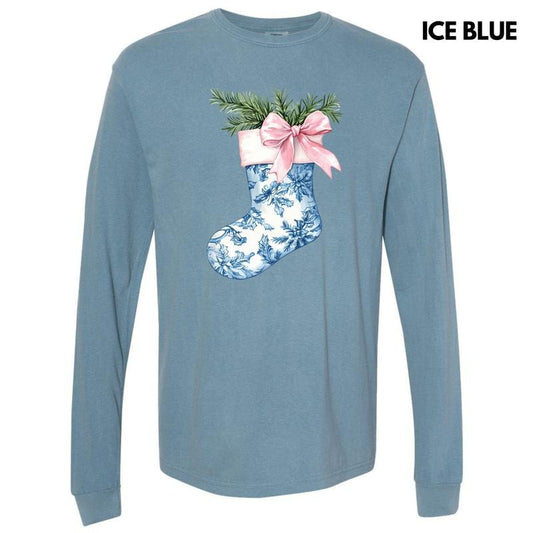 Blue Floral Stocking Long Sleeve Comfort Colors T-Shirt 'NLB'