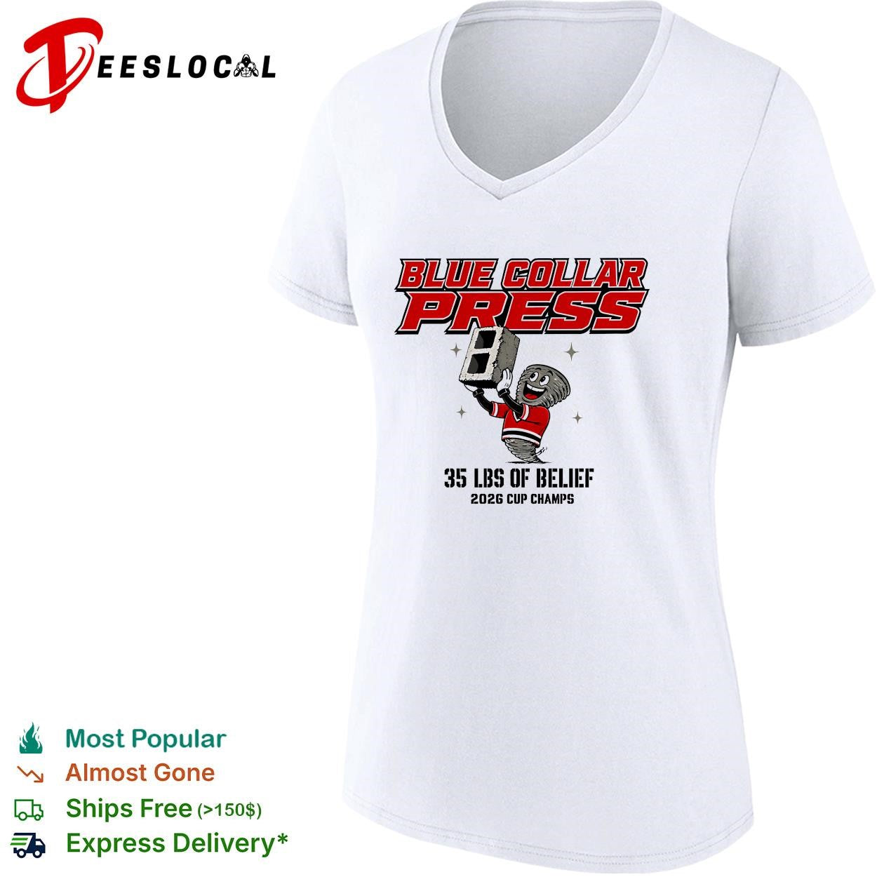 Blue collar press 35 lbs of belief 2026 cup champs cinder block mascot shirt