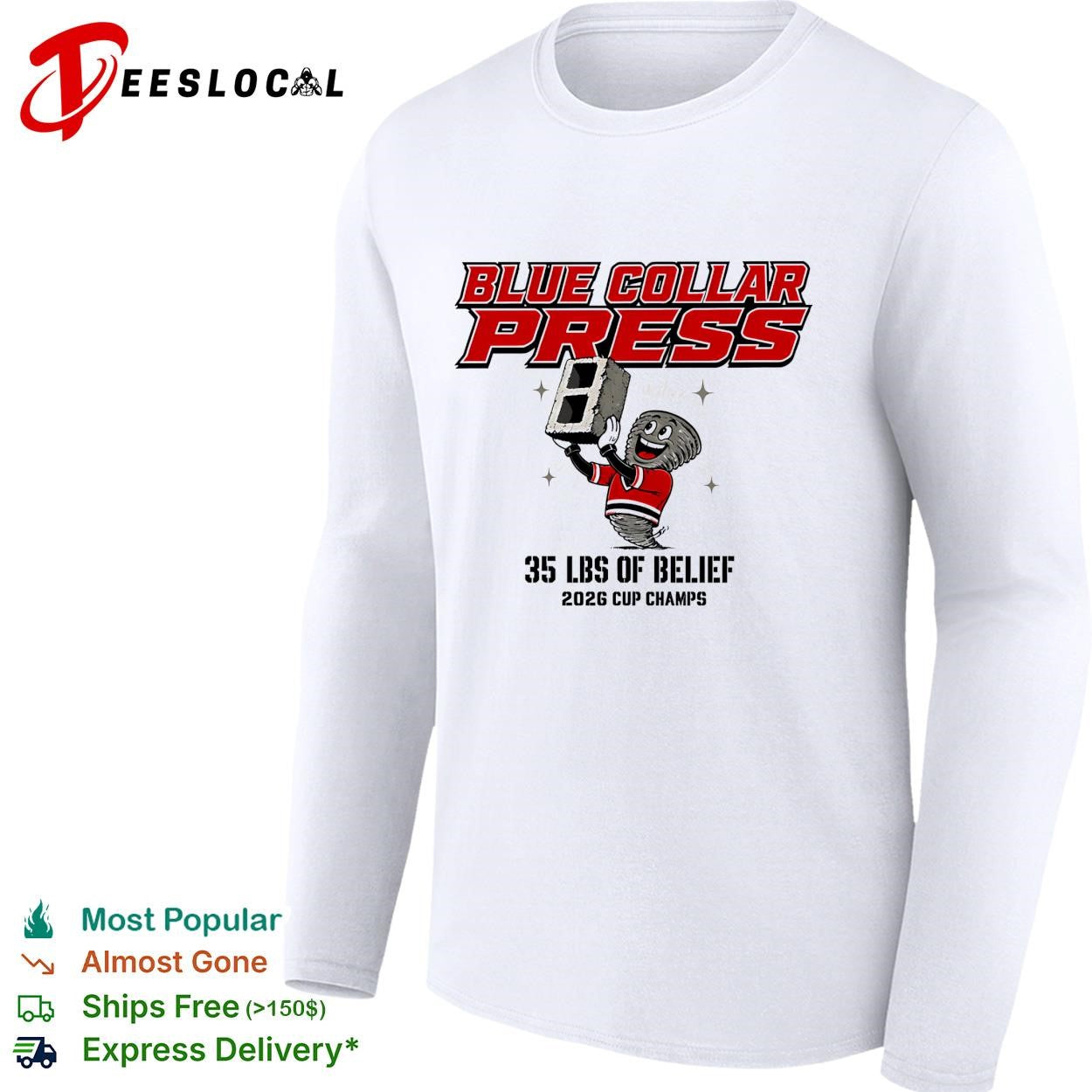 Blue collar press 35 lbs of belief 2026 cup champs cinder block mascot shirt