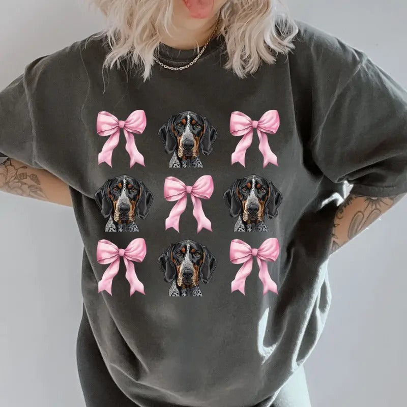 Bluetick Coonhound with bows Shirt ~ Unisex Apparel Relaxed Fit Printed In The USA Clothing Womenswear Casual Comfort Cotton Top Athletic Boho Chic