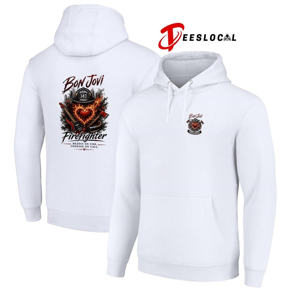 Bon Jovi firefighter heart on fire courage on call graphic shirt