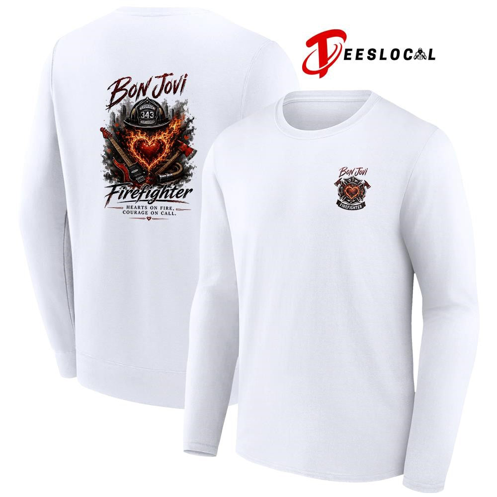 Bon Jovi firefighter heart on fire courage on call graphic shirt