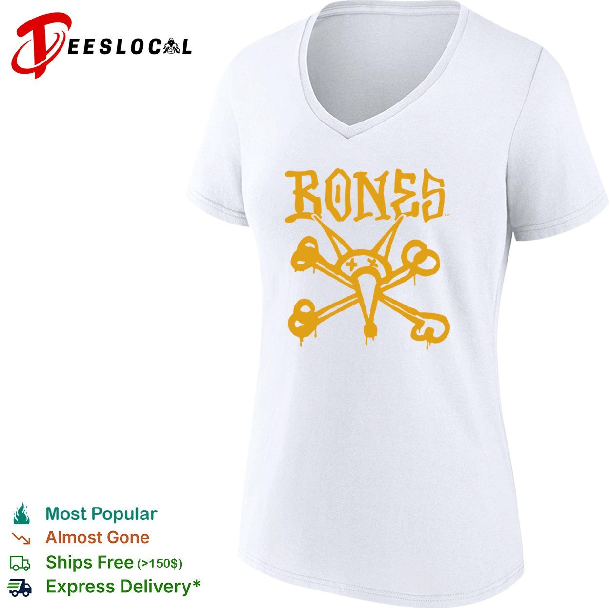 Bones skate brand logo with rat skull shirt