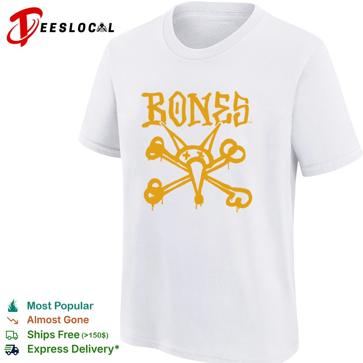 Bones skate brand logo with rat skull shirt