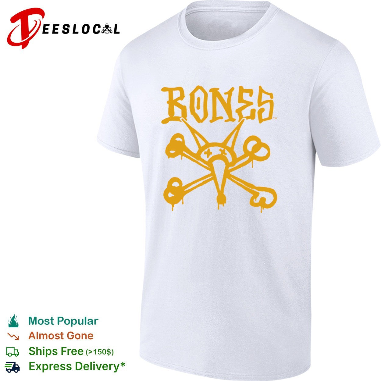 Bones skate brand logo with rat skull shirt