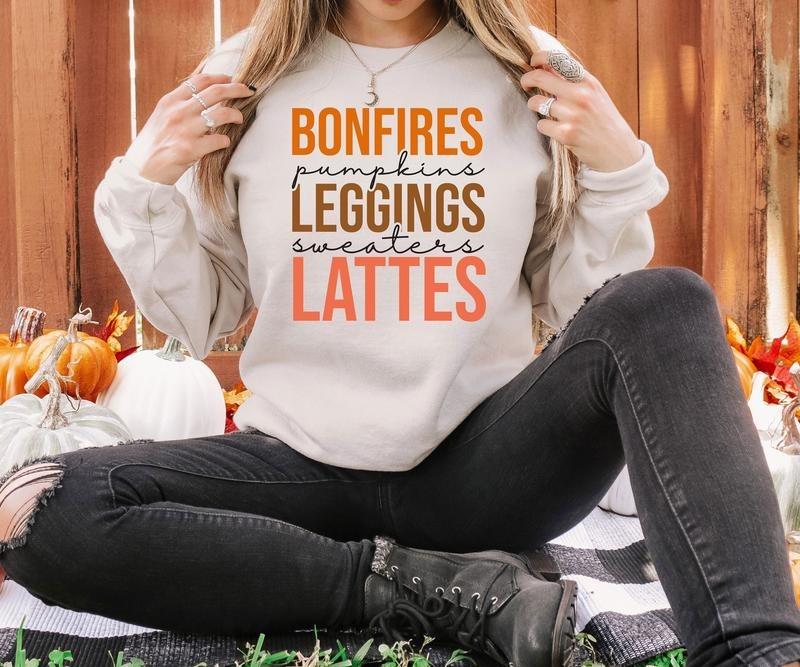 Bonfires Pumpkins Leggings Sweaters Lattes Sweatshirt, Fall Thanksgiving Sweatshirt, Fall Autumn Sweater, Hello Autumn...