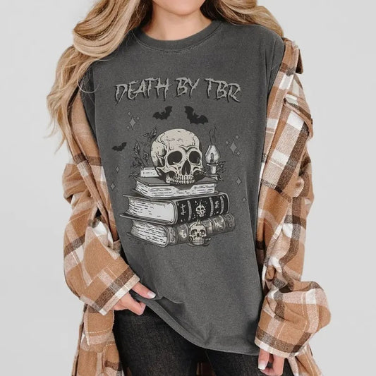 Book Lover Shirt, Death by TBR Book Shirt, Book Lover Gift, Bookish Gifts for Readers, Gothic Witchy Halloween Reading Shirt