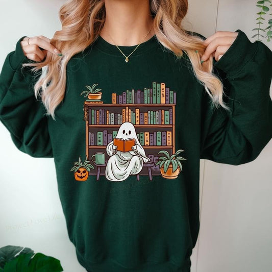 Bookish Ghost Sweatshirt, Ghost Halloween Sweatshirt, Spooky Library Shirt, Book Lover Shirt, Halloween Reading...