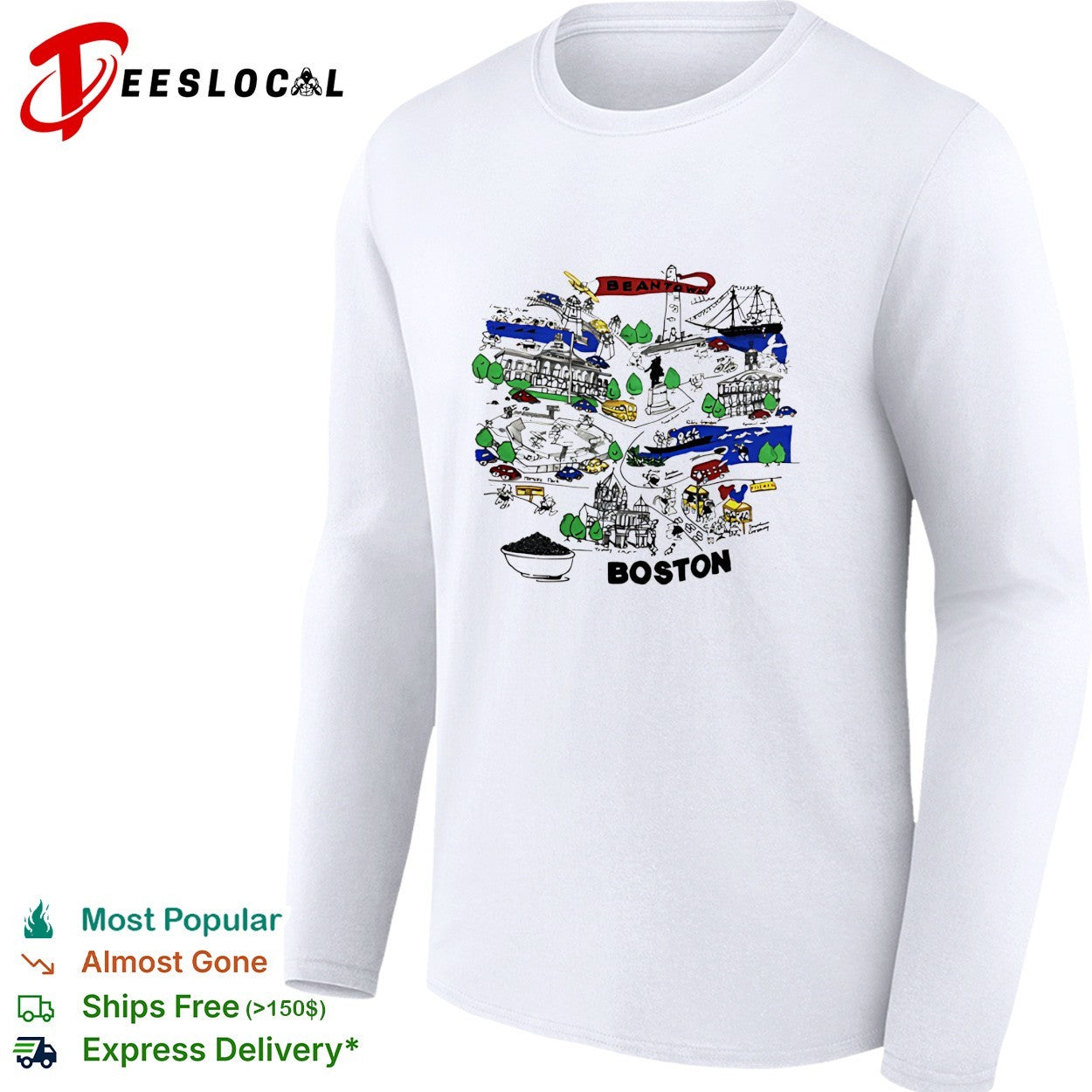 Boston city skyline collage landmarks vintage shirt