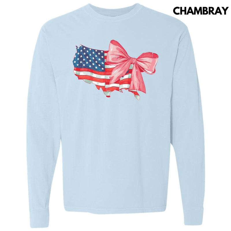 Bow USA Flag Long Sleeve Comfort Colors T-Shirt 'NLB'
