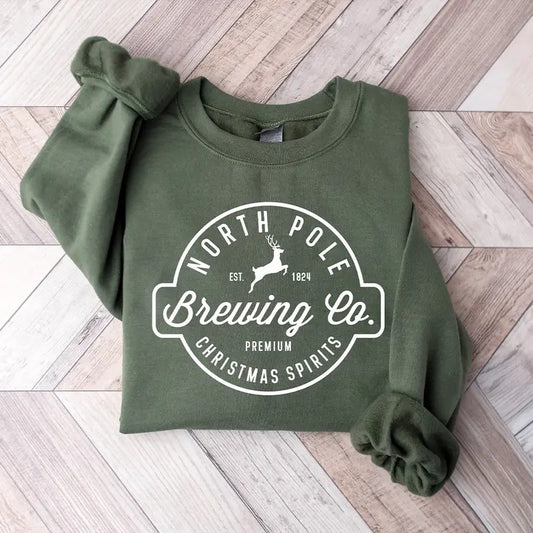 Brewing Co North Pole Sweatshirt, Christmas Shirts for Women, Christmas Crewneck, Holiday Sweatshirt, Winter Sweatshirt,...