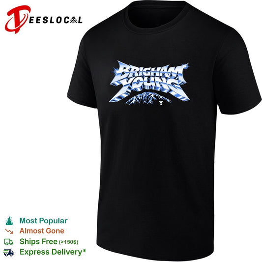 Brigham Young University BYU Mountain Logo Retro 80s Metal Heavy Font graphic shirt