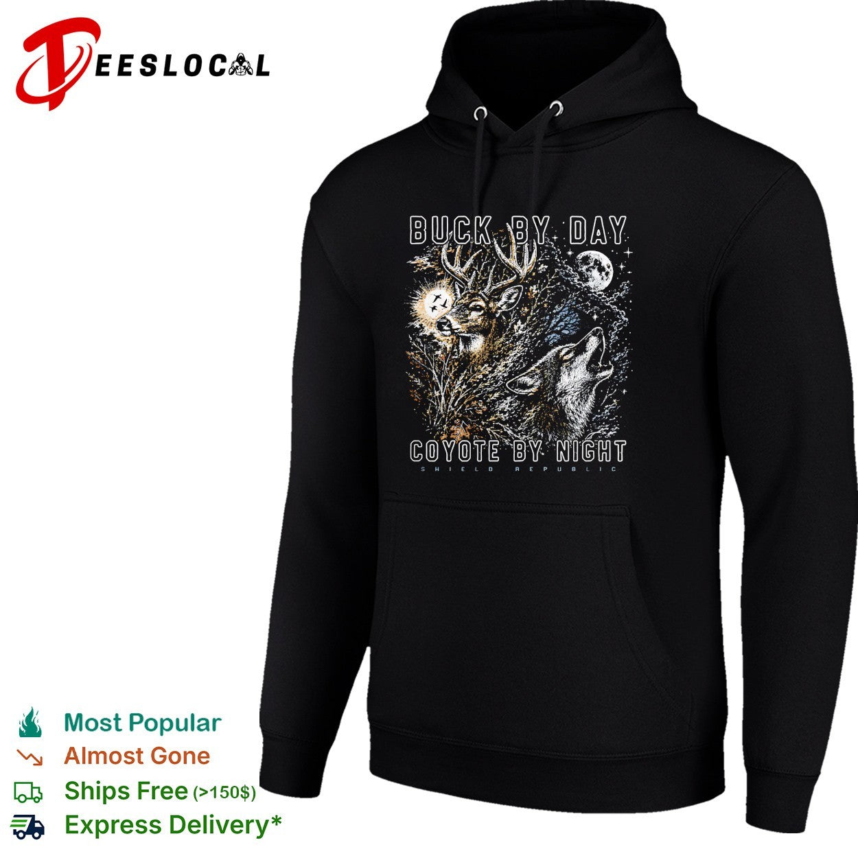Buck by day coyote by night wildlife moon scene shirt