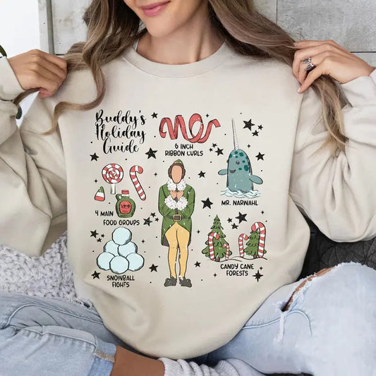 Buddy Elf Holiday Guide Sweatshirt, Christmas Elf Movie Sweater, Funny Xmas Christmas Movie Tee Shirt, Funny Holiday Shirt