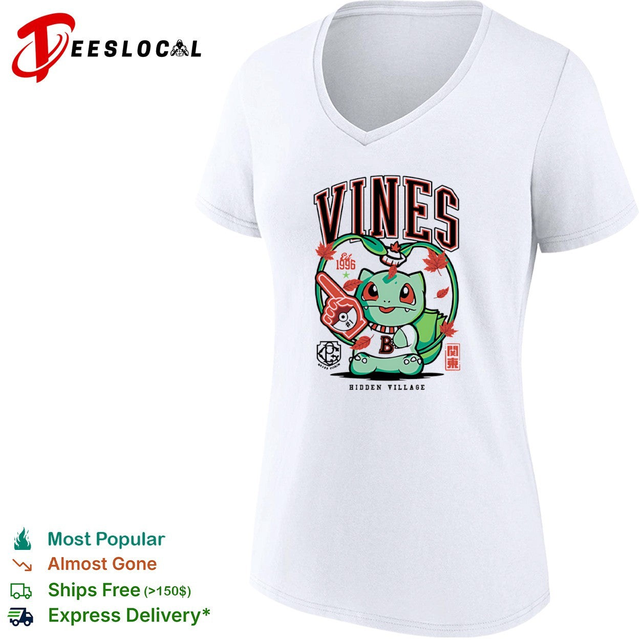 Bulbasaur Pokemon Vines Hidden Village Est 1996 Grass Poison Kanto shirt