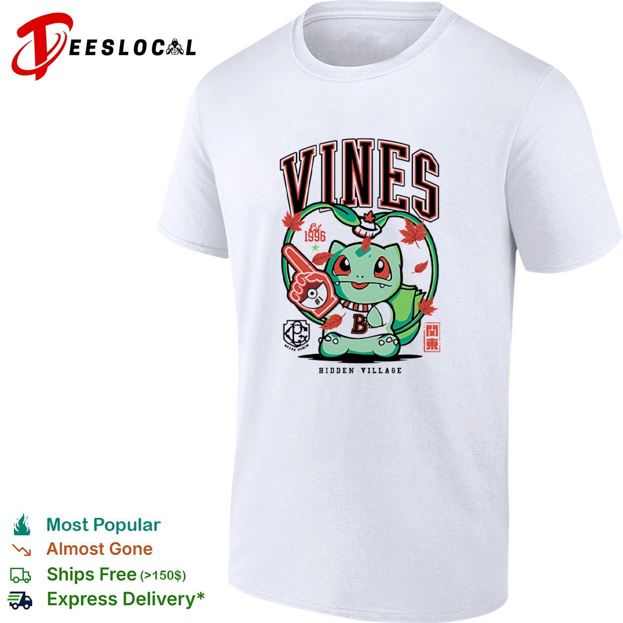 Bulbasaur Pokemon Vines Hidden Village Est 1996 Grass Poison Kanto shirt