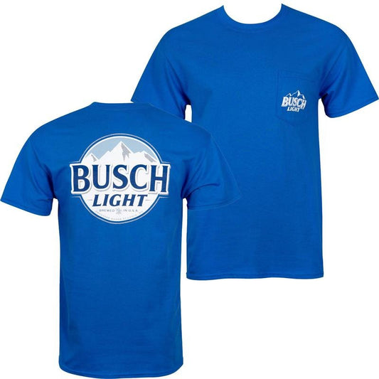 Busch Light Front And Back Print Blue Pocket Tee Shirt