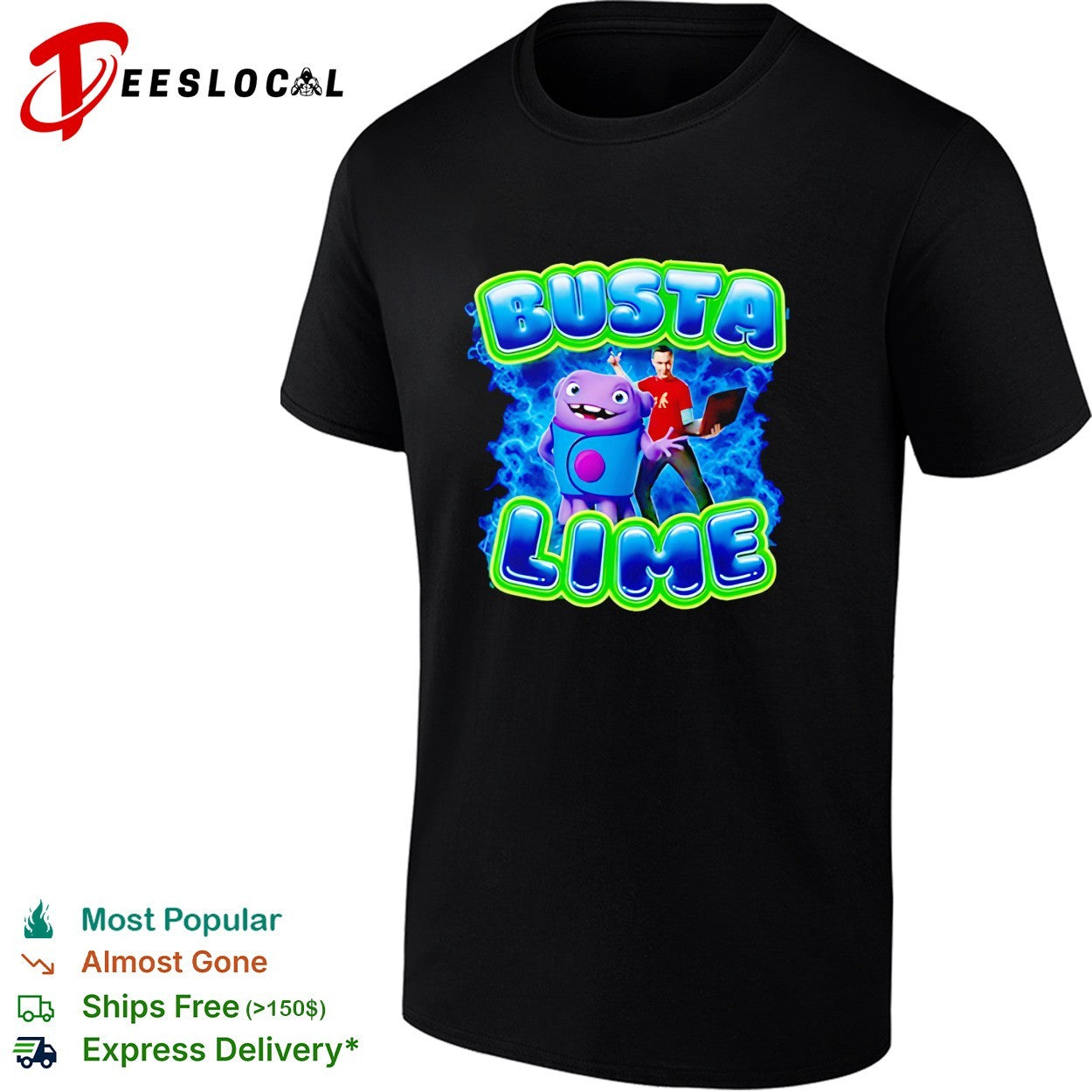 Busta Lime alien character with laptop electric illustration shirt
