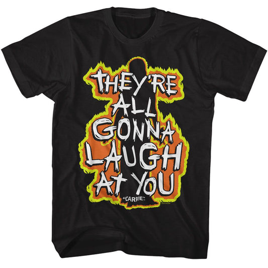 Carrie - Fiery Laugh At You - American Classics - Solid Black Adult Short Sleeve T-Shirt