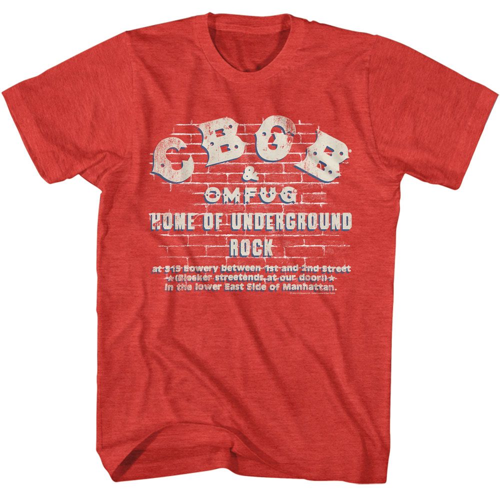CBGB - Logo On Wall - American Classics - Heather Red Adult Short Sleeve T-Shirt