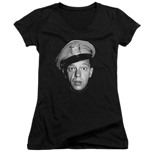 Andy Griffith Barney Head Junior Sheer Cap Sleeve V-Neck Womens T Shirt Black - clothing by TeeHivey.com