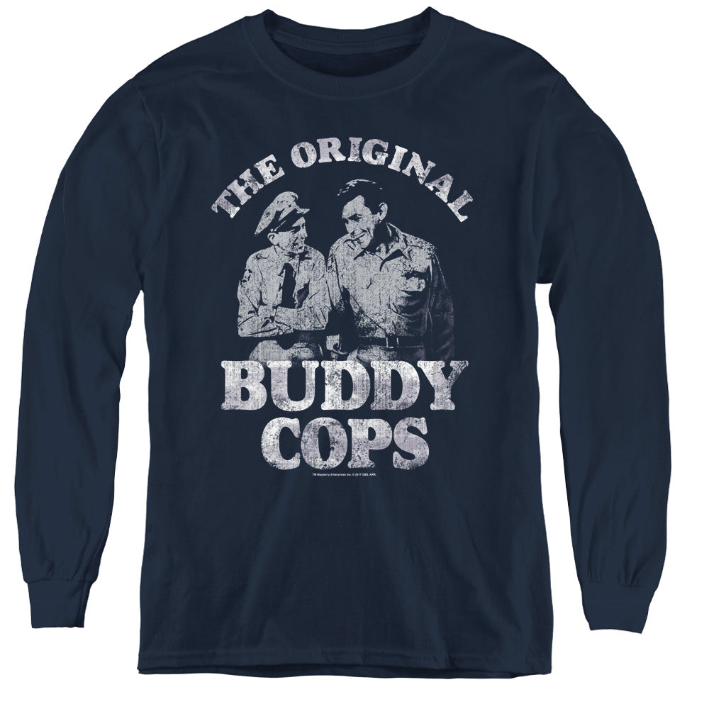 Andy Griffith Buddy Cops Long Sleeve Kids Youth T Shirt Navy - clothing by TeeHivey.com (Image 1)