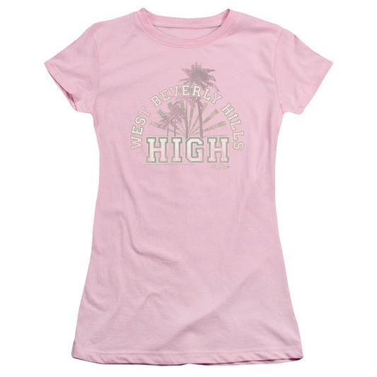 90210 West Beverly Hills High Junior Sheer Cap Sleeve Womens T Shirt Pink