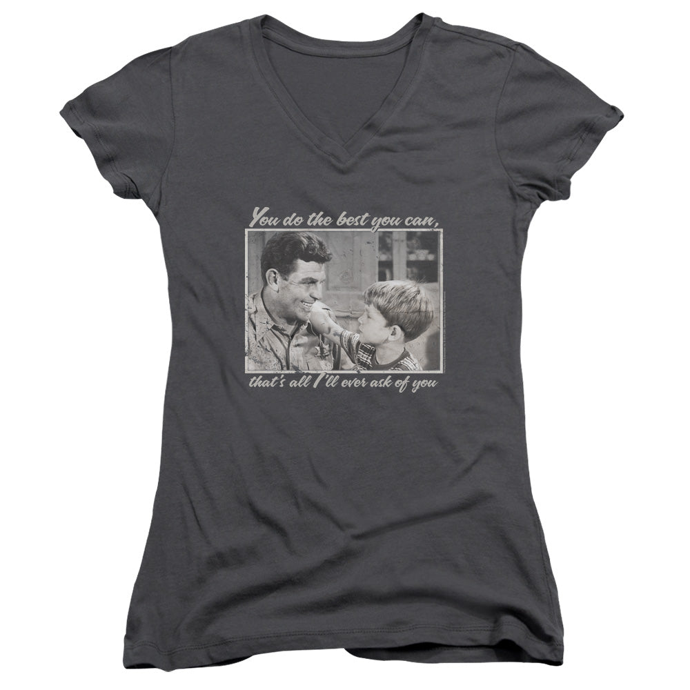 Andy Griffith Wise Words Junior Sheer Cap Sleeve V-Neck Womens T Shirt Charcoal - clothing by TeeHivey.com