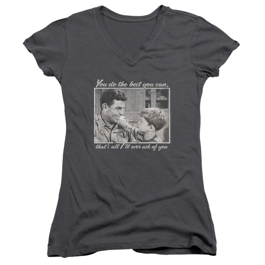 Andy Griffith Wise Words Junior Sheer Cap Sleeve V-Neck Womens T Shirt Charcoal - clothing by TeeHivey.com