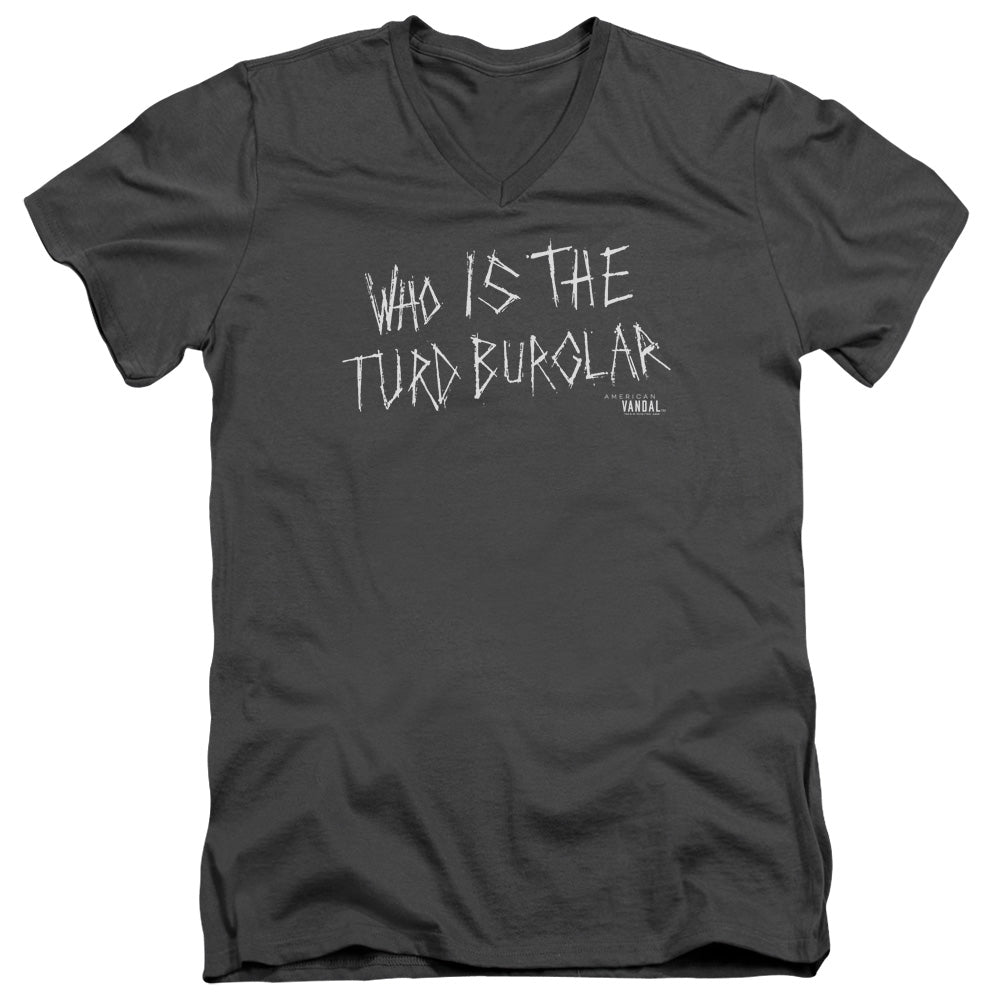 American Vandal Turd Burglar Mens Slim Fit V-Neck T Shirt Charcoal
