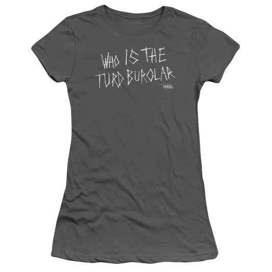 American Vandal Turd Burglar Junior Sheer Cap Sleeve Womens T Shirt Charcoal