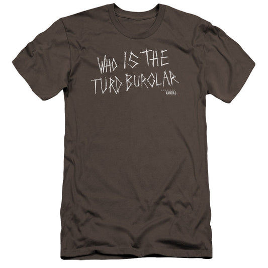 American Vandal Turd Burglar Hbo Premium Bella Canvas Slim Fit Mens T Shirt Charcoal - clothing by TeeHivey.com (Image 1)