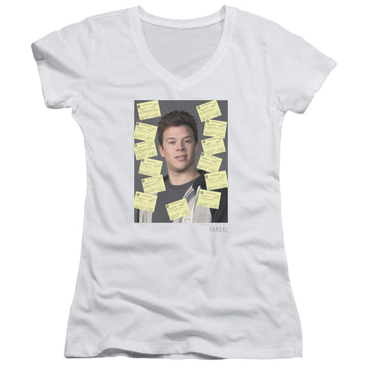 American Vandal Detention Junior Sheer Cap Sleeve V-Neck Womens T Shirt White