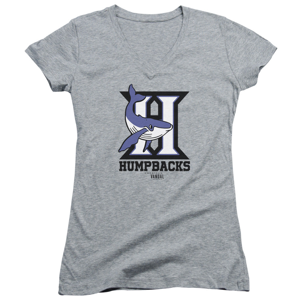 American Vandal Humpbacks Junior Sheer Cap Sleeve V-Neck Womens T Shirt Athletic Heather - clothing by TeeHivey.com (Image 1)