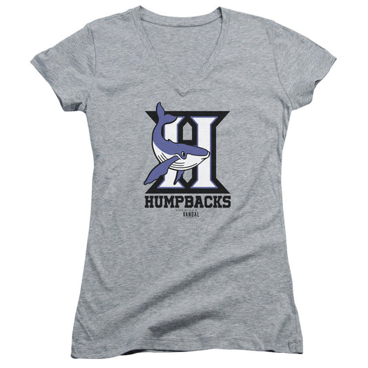 American Vandal Humpbacks Junior Sheer Cap Sleeve V-Neck Womens T Shirt Athletic Heather - clothing by TeeHivey.com (Image 1)