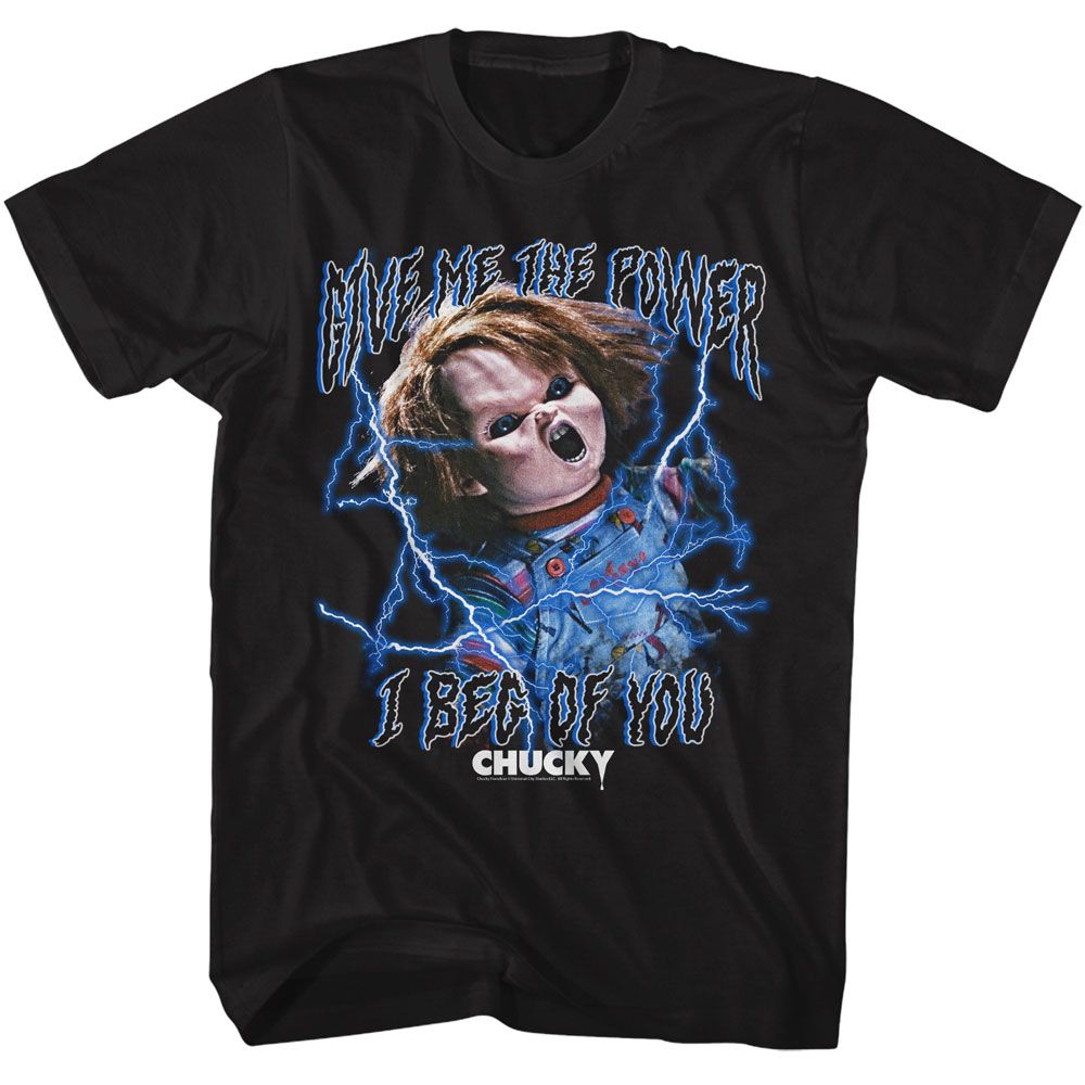 Chucky - The Power Lightning - American Classics - Solid Black Adult Short Sleeve T-Shirt