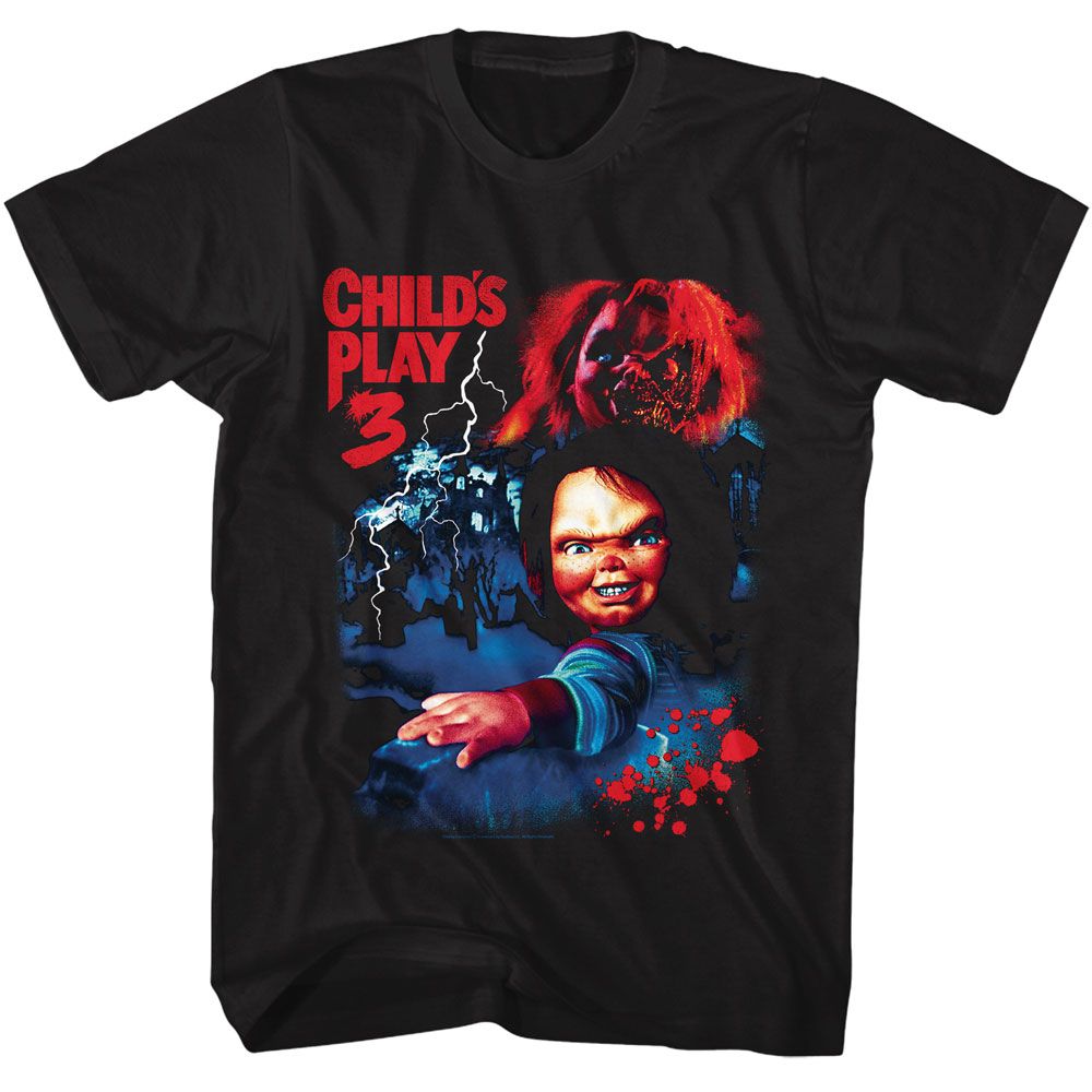 Chucky - Childs Play 3 - American Classics - Solid Black Adult Short Sleeve T-Shirt - clothing by TeeHivey.com (Image 1)