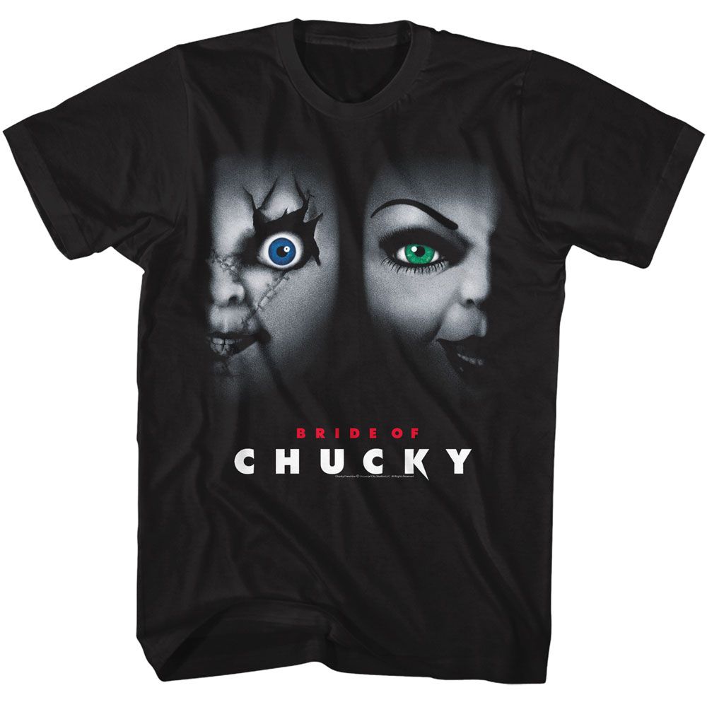 Chucky - Bride Of Poster - American Classics - Solid Black Adult Short Sleeve T-Shirt - clothing by TeeHivey.com (Image 1)