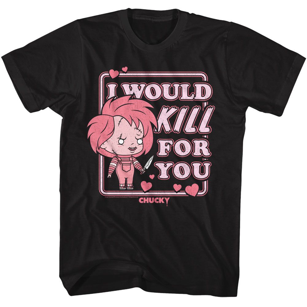 Chucky - Kill For You - American Classics - Solid Black Adult Short Sleeve T-Shirt - clothing by TeeHivey.com (Image 1)