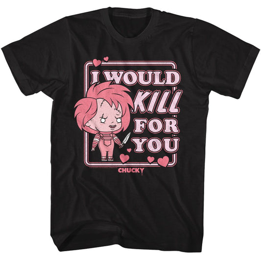 Chucky - Kill For You - American Classics - Solid Black Adult Short Sleeve T-Shirt - clothing by TeeHivey.com (Image 1)