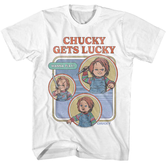 Chucky - Gets Lucky - Officially Licensed American Classics - Front Print Solid Adult Short Sleeve T-Shirt