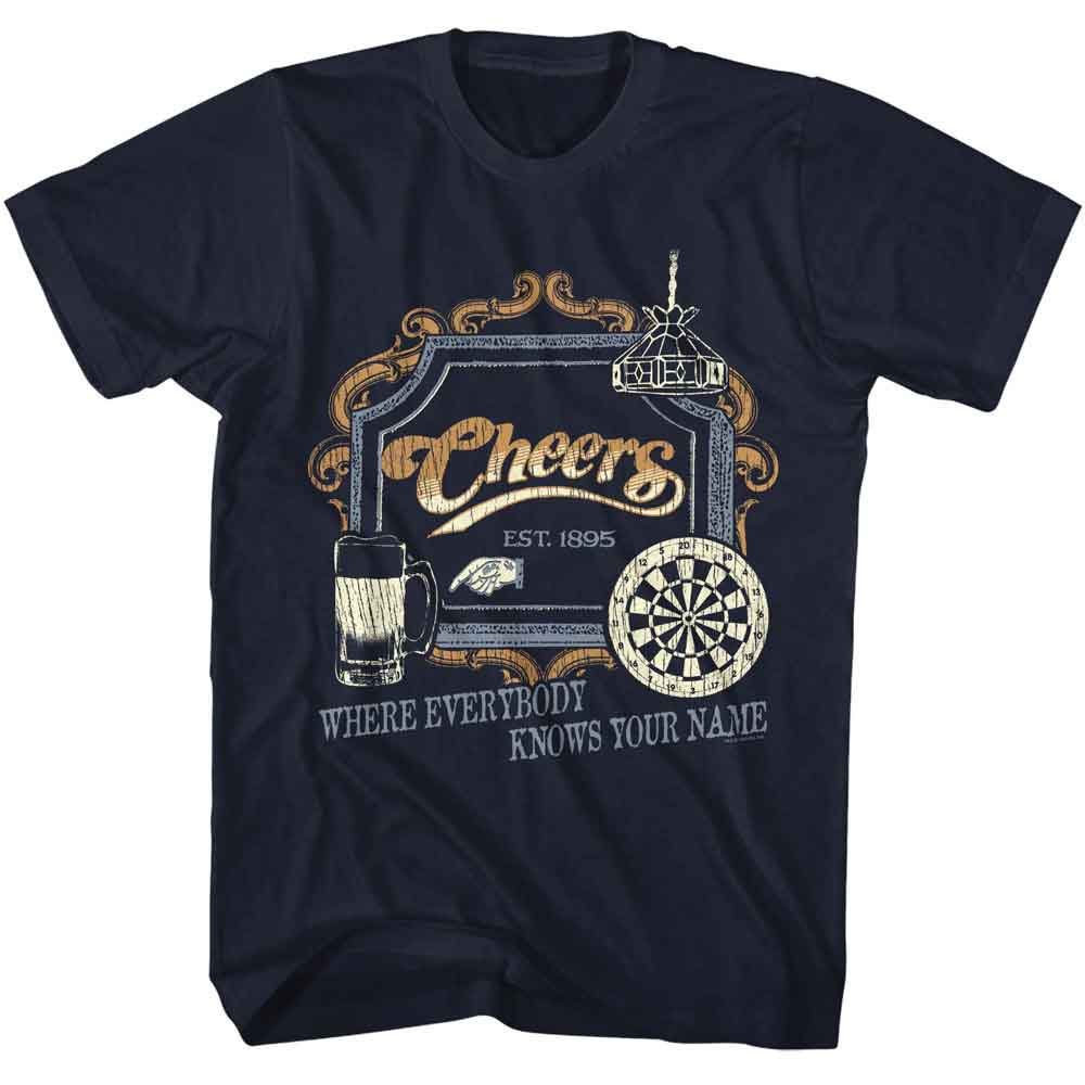 Cheers - Sign - American Classics - Solid Blue Adult Short Sleeve T-Shirt - clothing by TeeHivey.com (Image 1)